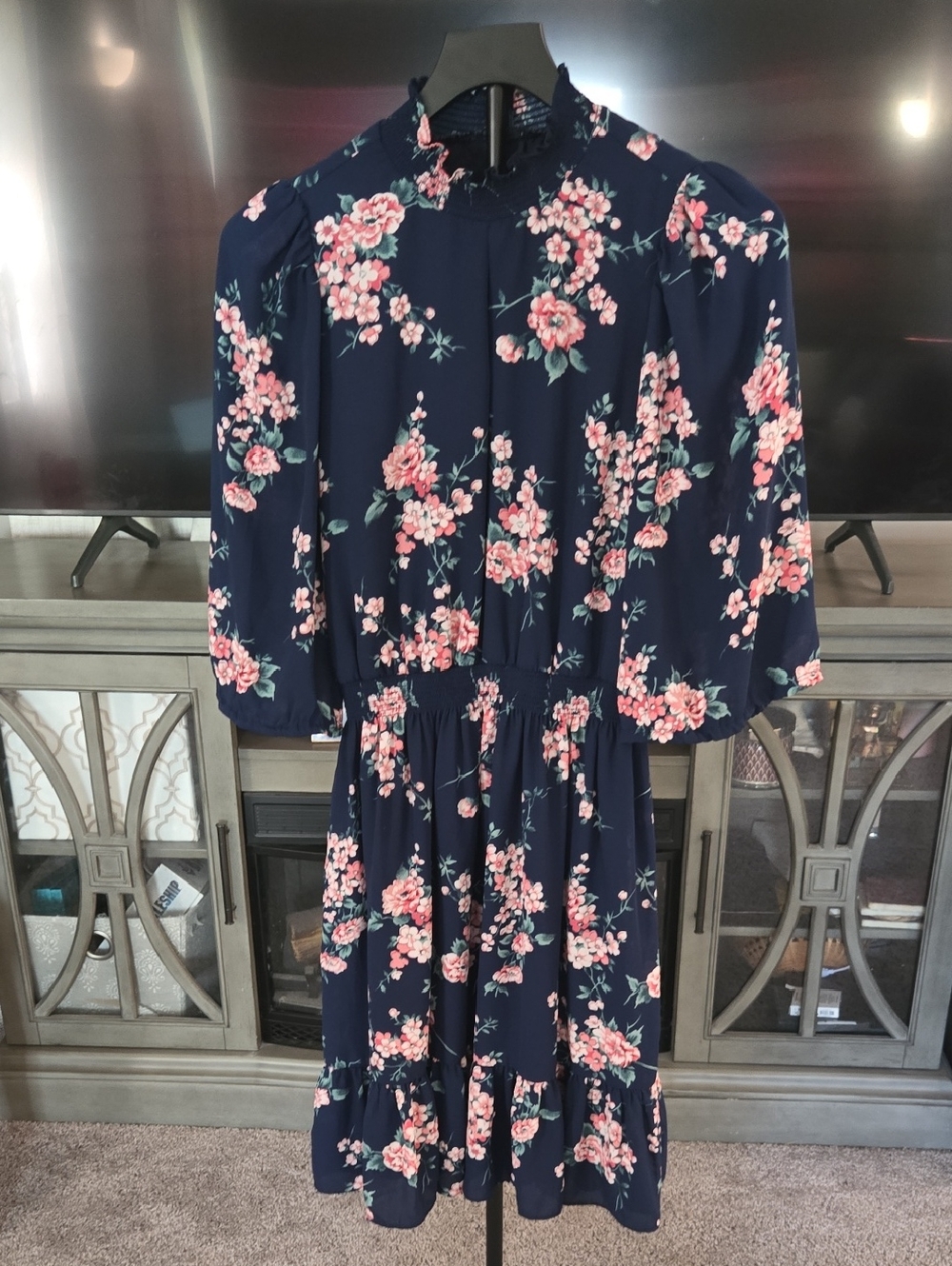Nanette Lepore Navy Dress with Pink and Green Floral Print